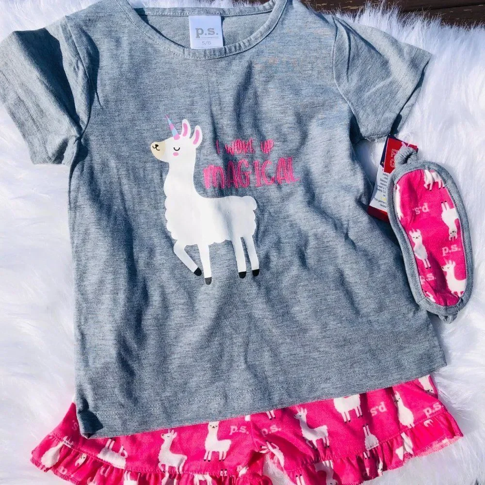 BRAND NEW‎ AEROPOSTALE LLAMA PAJAMAS & SLEEP MASK SET FOR GIRLS